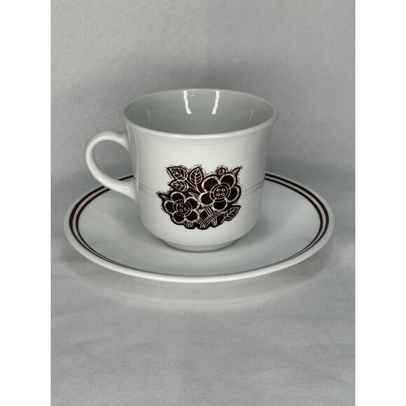 Vintage CORELLE Batik Cups & Saucers Brown Button Flowers Floral Set of 6 - Picture 3 of 6